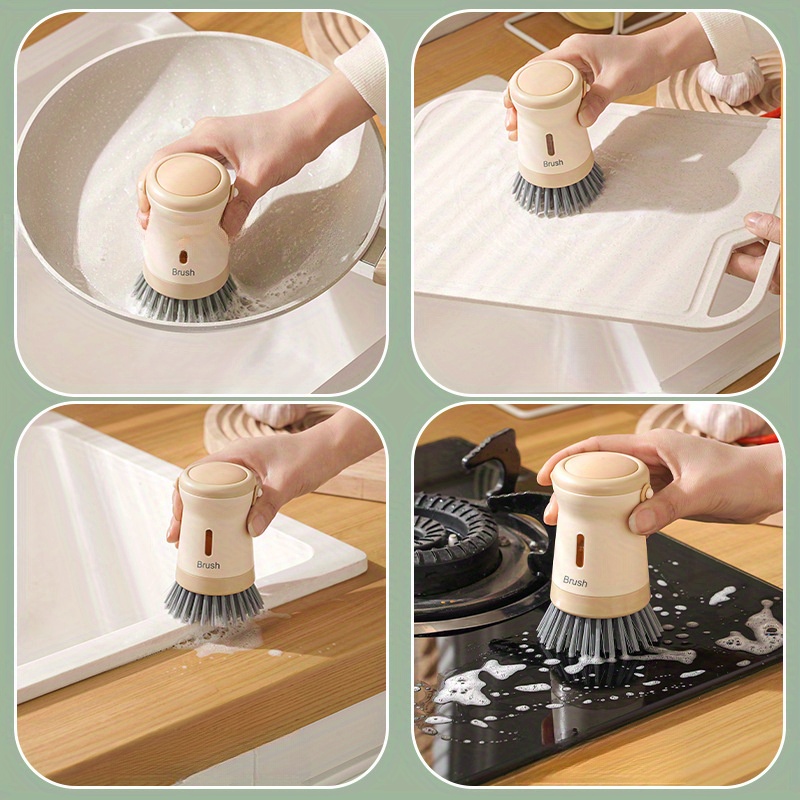 1-Pack Heavy Duty Kitchen Brush with Built-In Soap Dispenser, Multi-Surface Cleaning Tool for Dishes, Pots, Pans, Stovetops, Grills, Ovens, Sinks And Cookware, Hanging Storage Design with Non-Slip Handle, Household Cleaning Tool