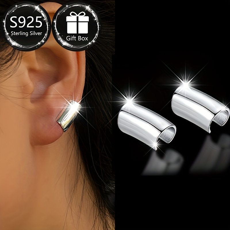 Minimalist Geometric Long Bar Clip Earrings 925 Silver