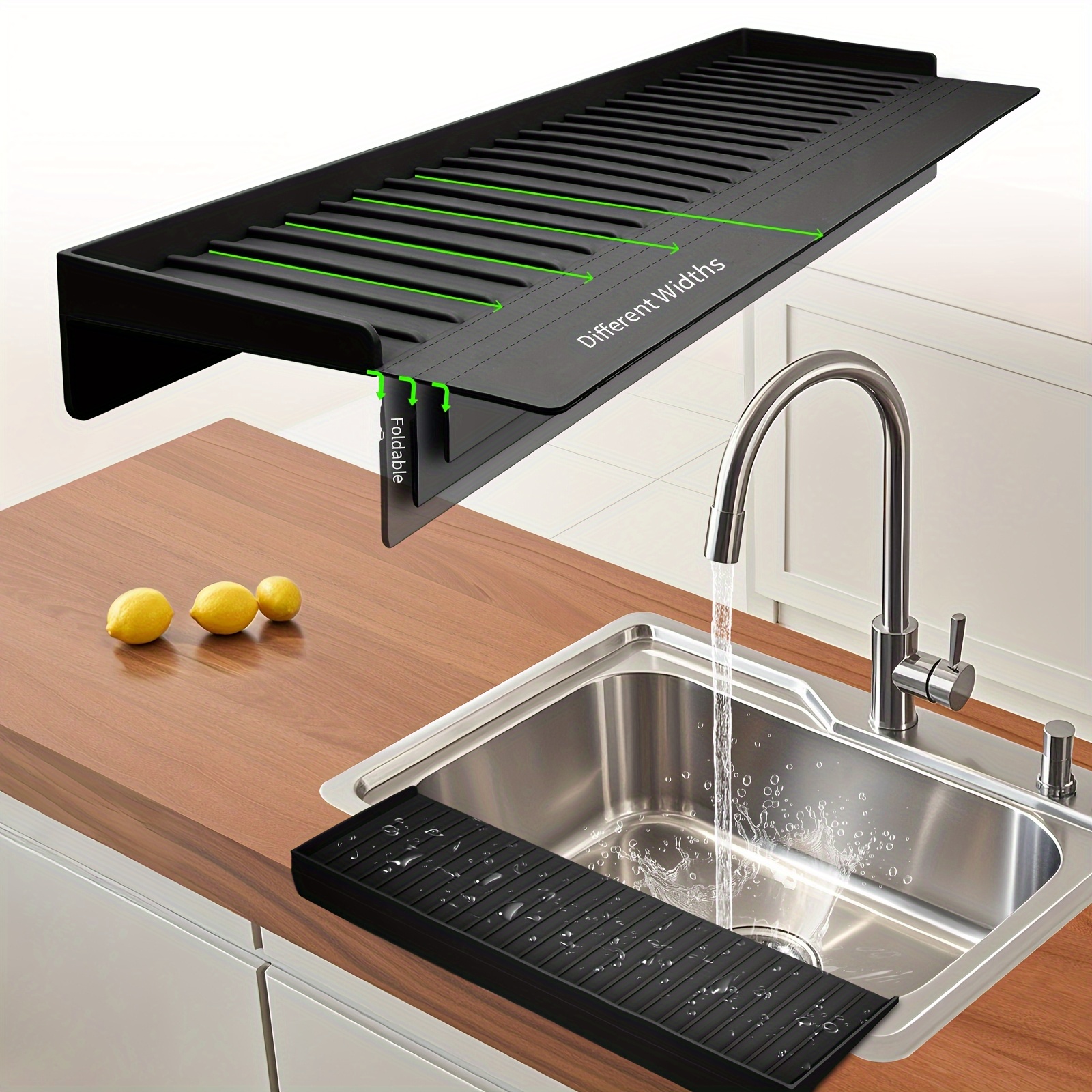 Image of 8° Edge Protector For Sinks, Splash Guard With Suction Cups, Heat-resistant, Suitable For Steel, Quartz, And Marble Countertops - Black/gray, Elegant Surface Protection With A Sophisticated Design