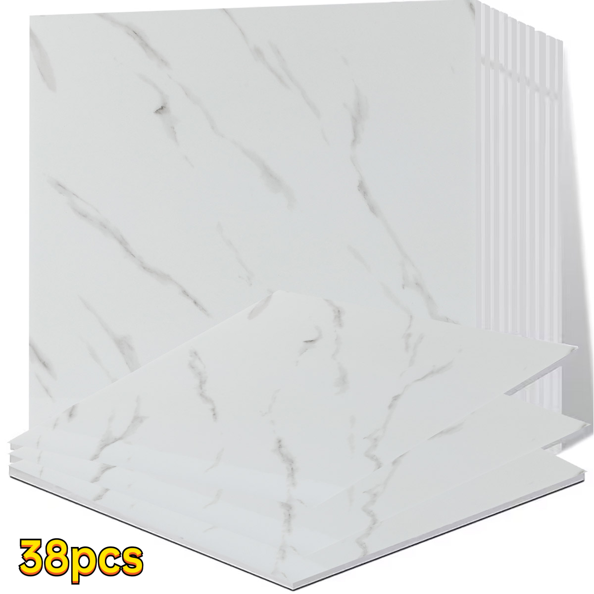 Image of 38pcs/78pcs Self-adhesive Marble Wall Panels Suitable For Home Decor - Thickened Vinyl Tiles With Luxury Marble Design, , Suitable For Bathrooms, Kitchens, Living Rooms, Floors Covering