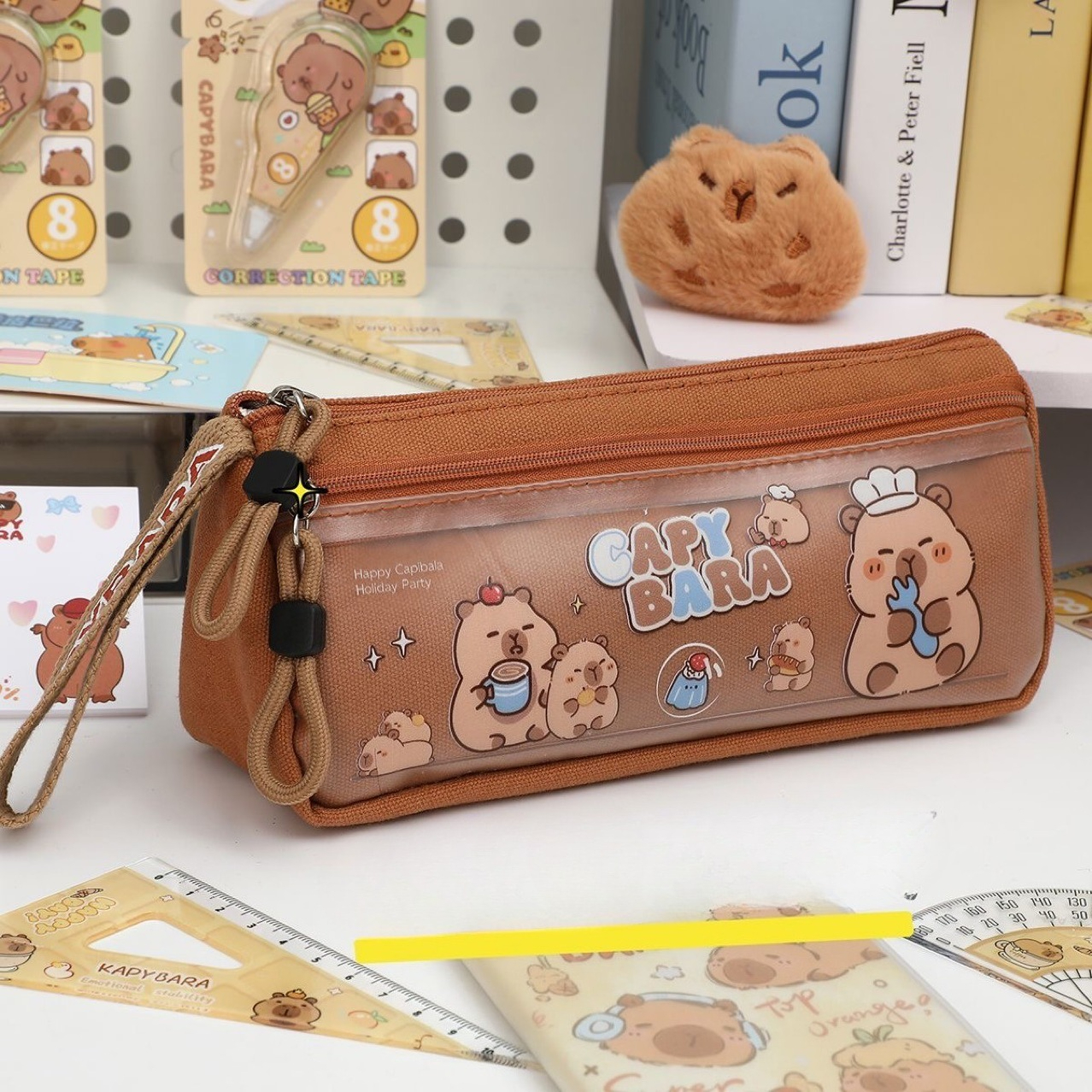 TEMU Adorable portalápices con diseño de , práctica y moderna funda con cremallera, estuche de lona con compartimentos, ideal para material escolar y