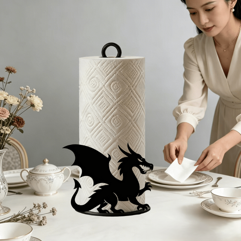 TEMU 2d Flat 1pc Retro Dragon Hollow Acrylic Tissue Holder | No-installation Upright Large Roll Holder, Fits Large Rolls Of Kitchen Paper | Kitchen