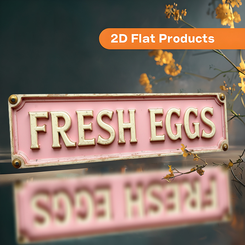 TEMU 2d Flat, 2d Flat 1pc 16x4in Sign "fresh Eggs" Metal Wall Decor - Featuring A Rustic Farmhouse Style With A Pink Background And White Lettering,