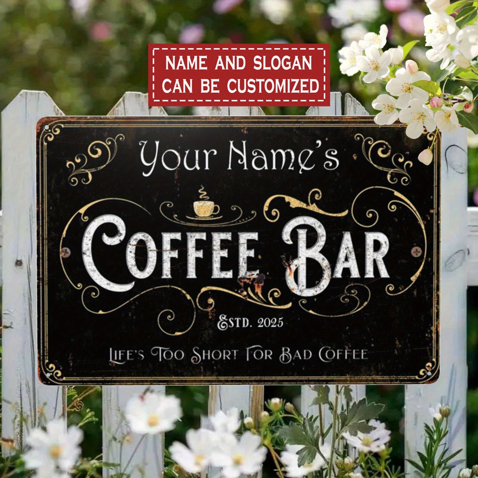 TEMU 1pc Customizable Aluminum Room Sign With Personalized Name, Coffee Bar Sign Hot Chocolate And Tea Aluminum Sign Vintage Wall Decor Posters For