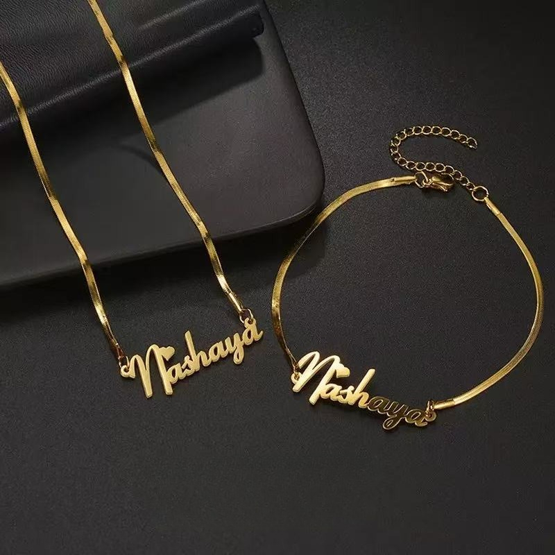 TEMU A Set Of 2 Custom Name Snake Chain Jewelry, Featuring An Elegant And Luxurious Women' Necklace, Made Of Durable Golden Additions