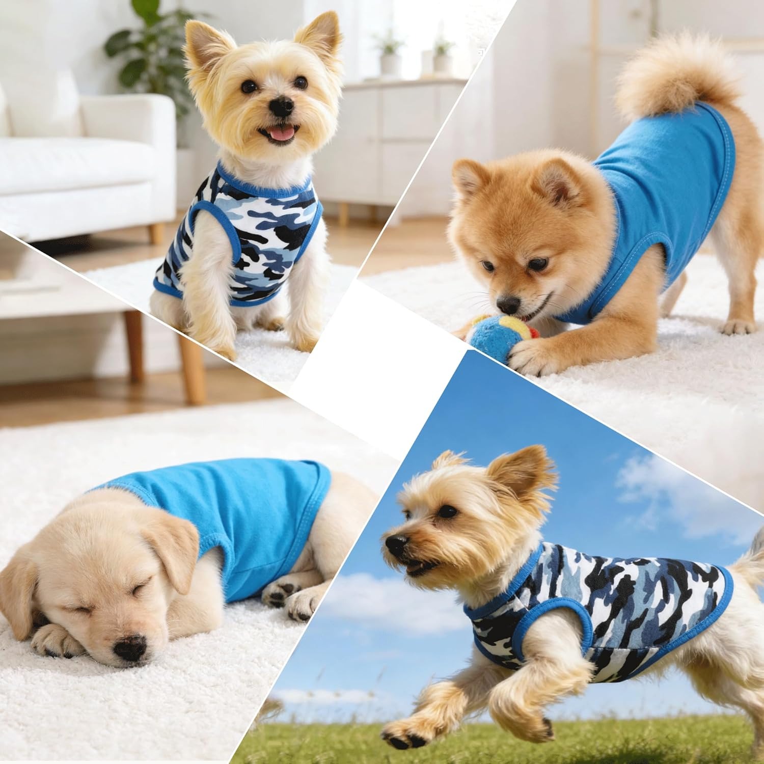 2pcs Chihuahua Clothes Summer Dog Shirt Suitable for Small Dogs Soft Puppy Outfit Camouflage Pattern Breathable Pet Apparel for Yorkshire Terrier Shih Tzu Cats XXS~M Blue Pink Green - Image 9