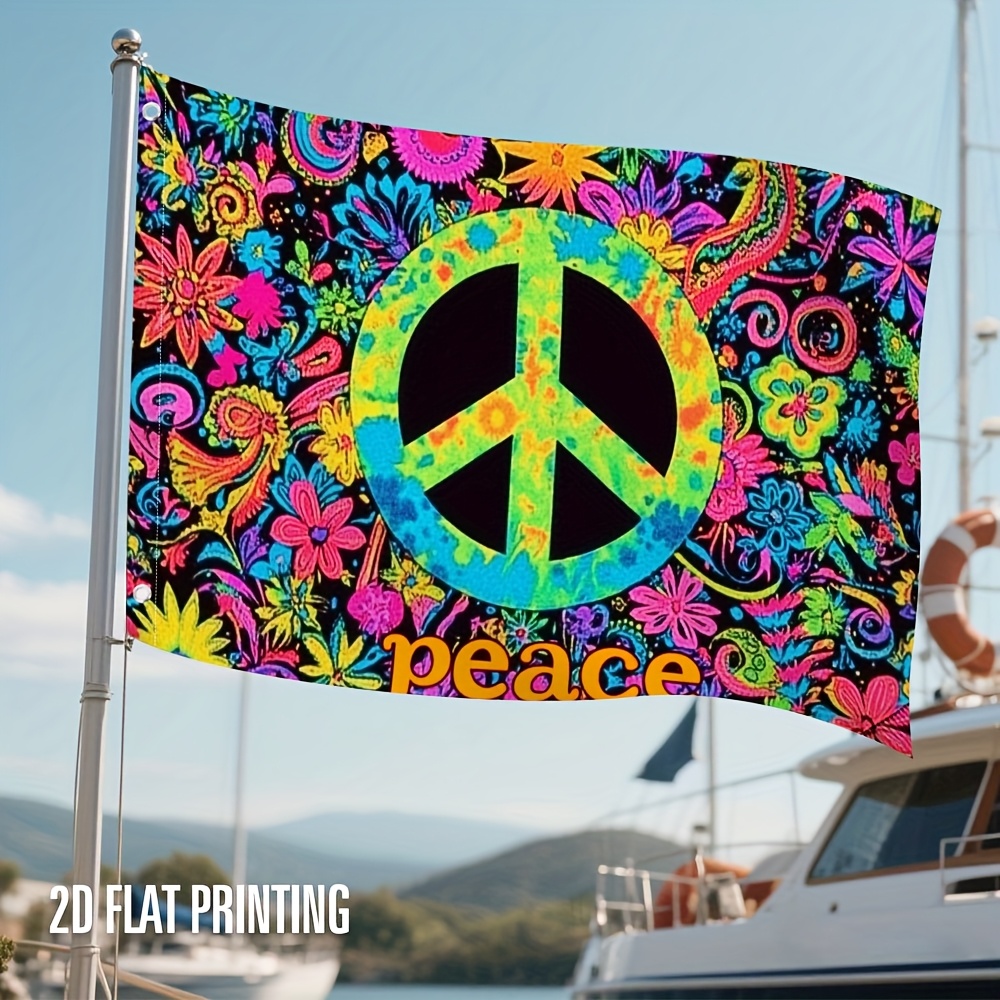TEMU 1pc Fun Hippie Charm Flag - Made Of Durable 100% Polyester For Garden And Event Decorations | Ideal For Parties, Weddings, And Birthday