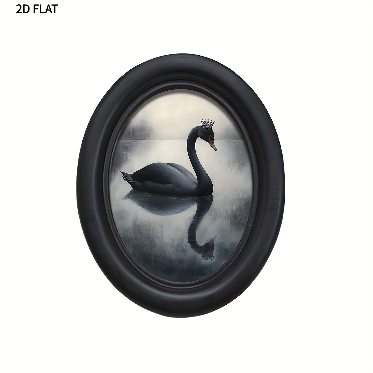 TEMU 2d Flat Wooden Gothic Style Coronation Black Swan Oval Wooden Wall Decor, Dark Victorian Retro Style Swan Mural, Dark Swan Pattern Wall Hanging,