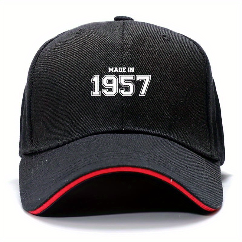 TEMU Vintage 1957 Baseball Cap - Polyester Breathable Hat For , Retro Unisex Design For Outdoor Sports, Camping, Running, Skateboarding. Suitable For