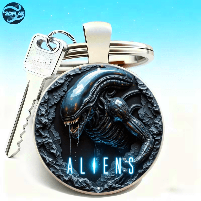 TEMU Science-fiction et à : Porte-clés en Alliage de à Motif 2D de Créature Alienne, Accessoire de Voiture, Anneau de Clés, Accessoire de Sac à Dos,