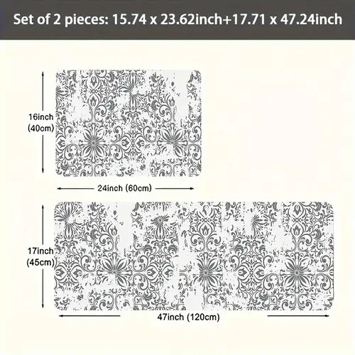 2pcs 3 piecemachinewashablekitchencarpetset decorativefloralpatternmat durableflannel suitableforhome kitchen sink livingroom bedroom laundryroom office flannel floor mats
