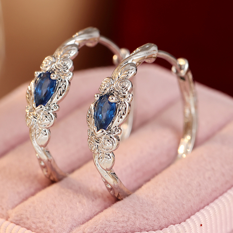 TEMU Orecchini da donna con zirconi cubici blu intarsiati a , squisiti orecchini geometrici color i , gioielli per feste, regalo di anniversario