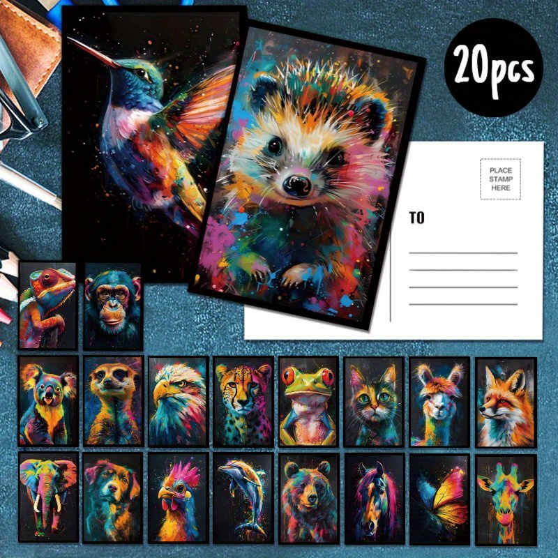 TEMU Upgrade Dicke Papier 20 Stücke Aquarell-Malerei Postkarten mit Niedlichen Tieren – für Alle Anlässe, Einzigartiges Alltagsgeschenk für Familie &