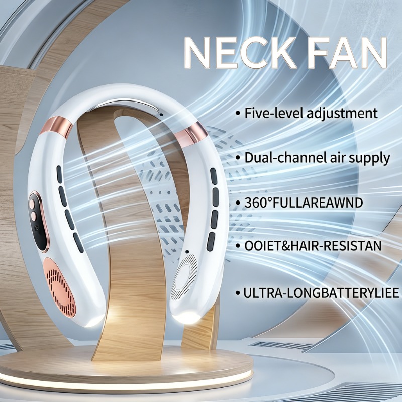 Image of Portable Neck Fan With Up And Down Airflow, Equipped With 5 Settings, Neck Cooling, 8 Air Outlets For Power, Suitable For Outdoor And Indoor Personal Fans, , Bladeless, Rechargeable