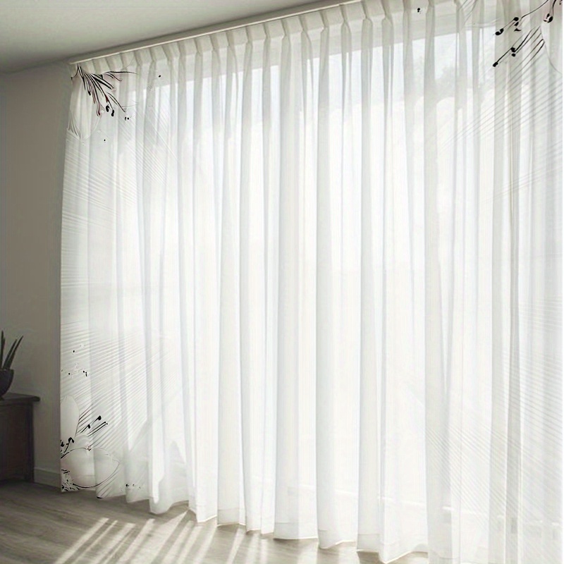TEMU 2pcs Elegant Sheer Window Curtains - Semi-sheer Privacy Drapes With Floral Pattern In White, Black, Beige, Pink & Gray - Light Filtering Privacy