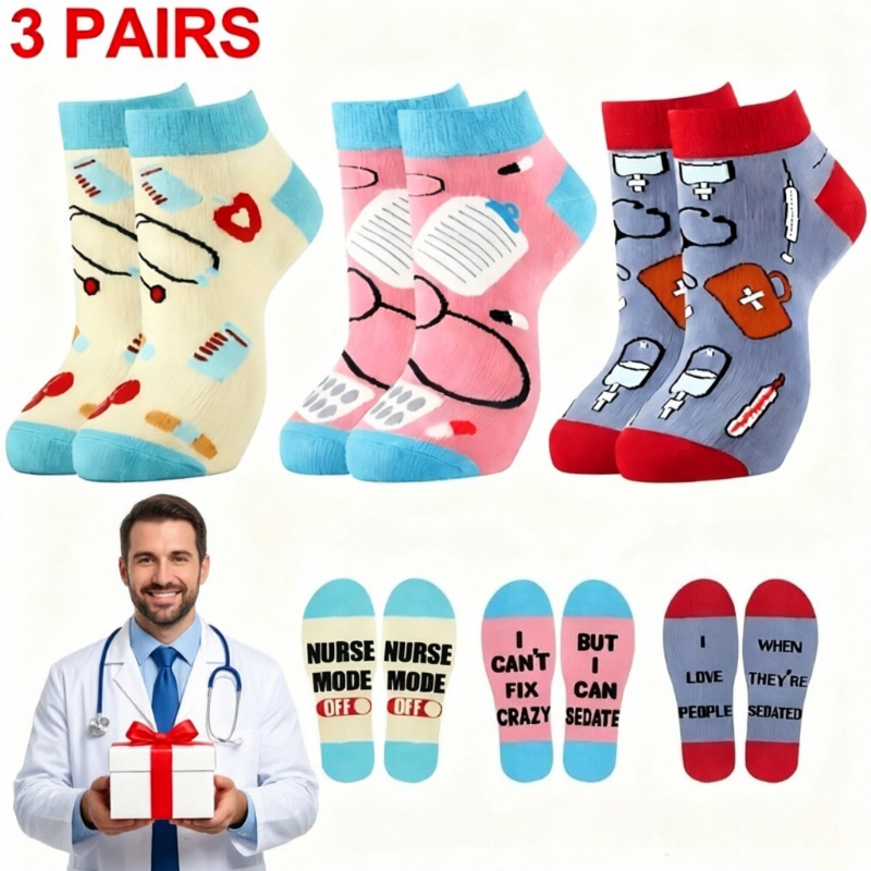 TEMU 3 Pairs Funny Nurse Invisible Socks Nurse Boat Socks Nurse Theme Socks Spring And Summer Comfortable Breathable Short Socks Sports Socks Thank