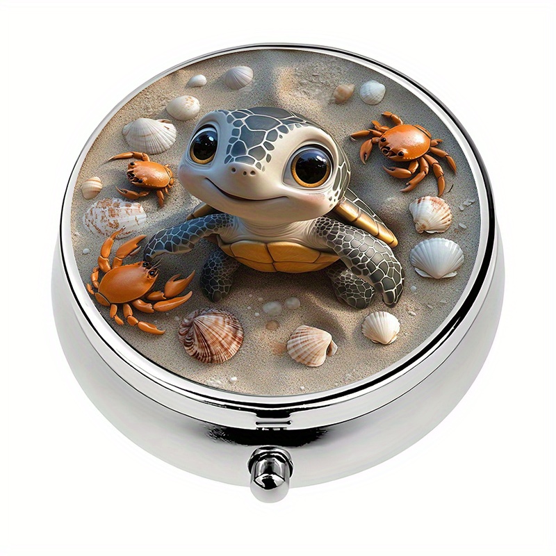 1pc Pill Box With 3 Compartments Cute Turtle Ocean Theme Mini Pill Container, Pill Organizer, Unique