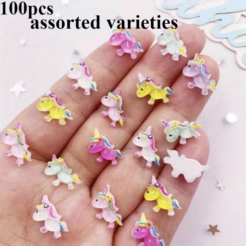 Image of 50/ 100pcs Resin Colored Mini Cartoon Unicorns, (random Color) Suitable For Nail Art, Scrapbooking, Jewelry Crafts, Wedding Earring Decoration, And Craft Additions