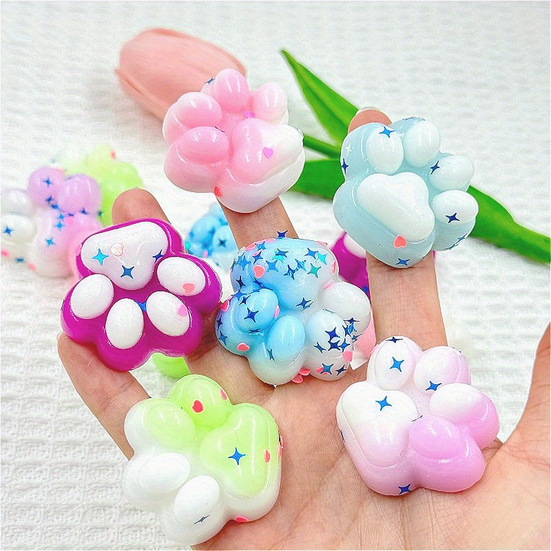 6pcs Mixed Cat Paw Soft Textured Toy Glitter Colorful Durable