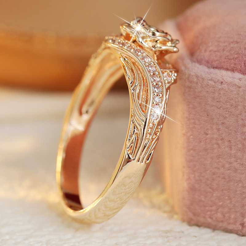 3D Carved Rose Vine Ring Set with Plating & Synthetic Zirconia