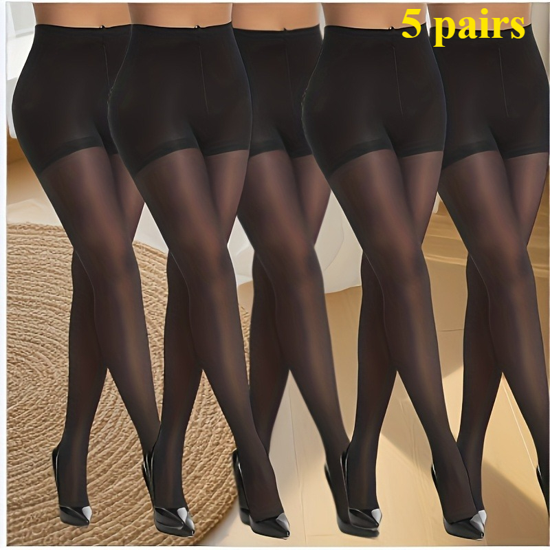 TEMU 5-pair Women's Elegant Tummy Control Lifting Sexy Pantyhose, Super Comfortable Elasticity, Smooth Texture, Suitable For Office Wear And Formal