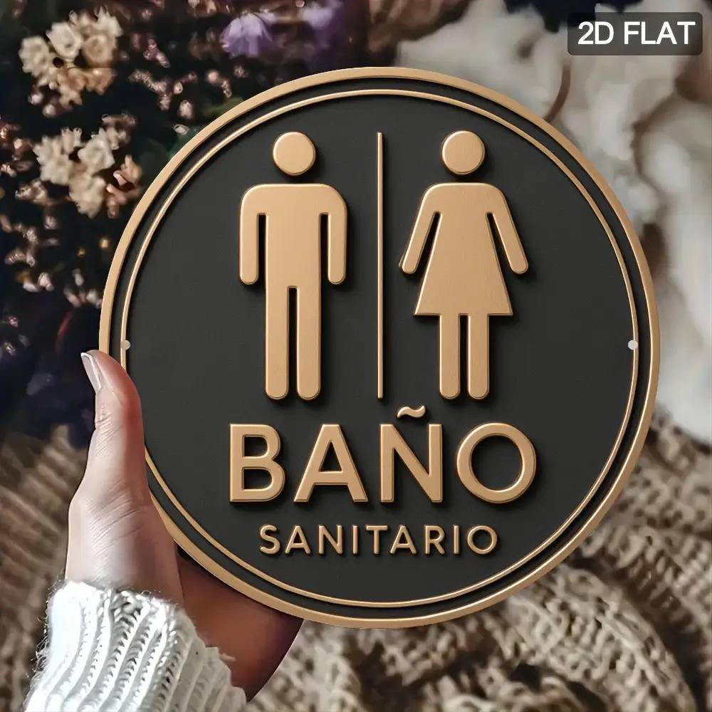 TEMU 2d Flat - 【2d Flat】 2d Flat - Aluminum Plaque With A 2d Spanish Toilet Sign, Single Piece - 19.69 Inches In Diameter, Round Metal Hanging