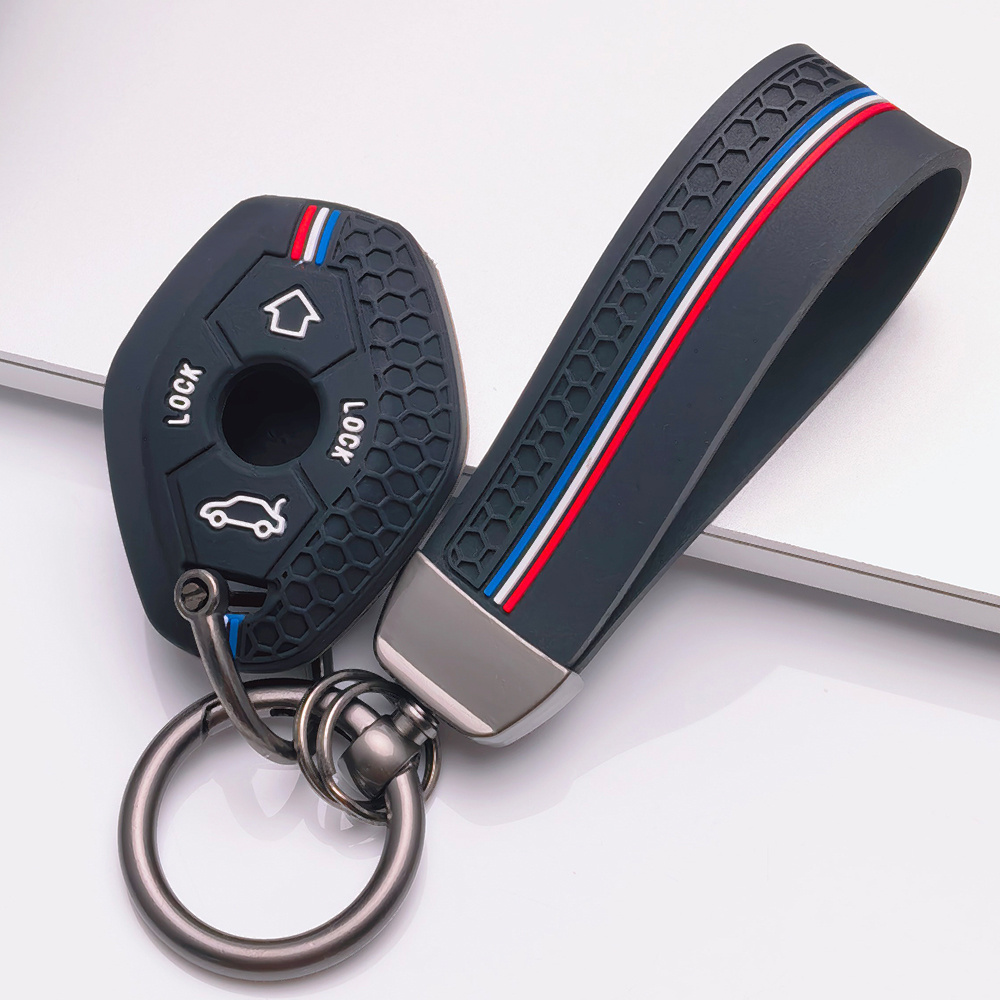 TEMU Siliconen Autosleutel Hoes met Sleutelhanger voor BMW X5 E70 X6 E71 3 Serie E90 E91 E92 E93 5 Serie E60 E61 1 Serie E81 E82 E87 E88 6 Serie E63