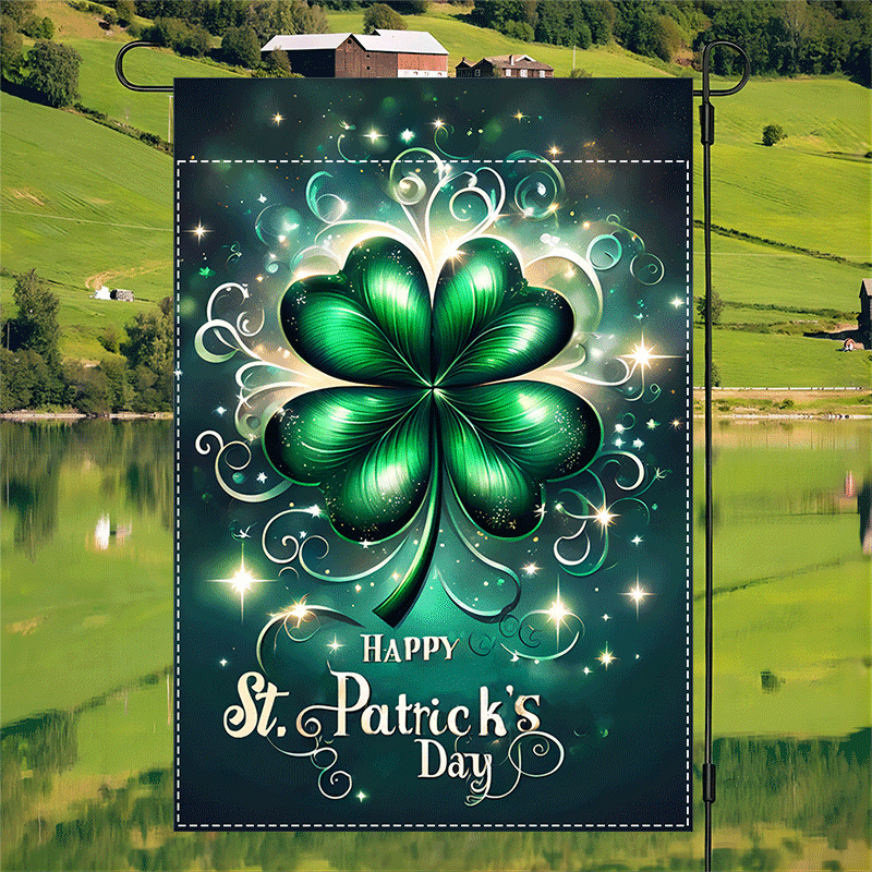 

's Day Double-sided Garden Flag - 12x18 Inch, Waterproof Burlap With Green Shamrock & Design, Self-standing Outdoor Decor For Home & Yard