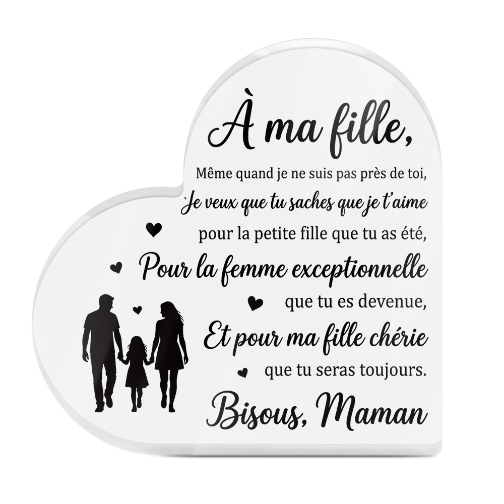 TEMU Plaque de table plate 2D, 1 pièce PUTUO DECOR, en acrylique de cœur avec française "à " - Décoration murale/de table moderne avec citations ,