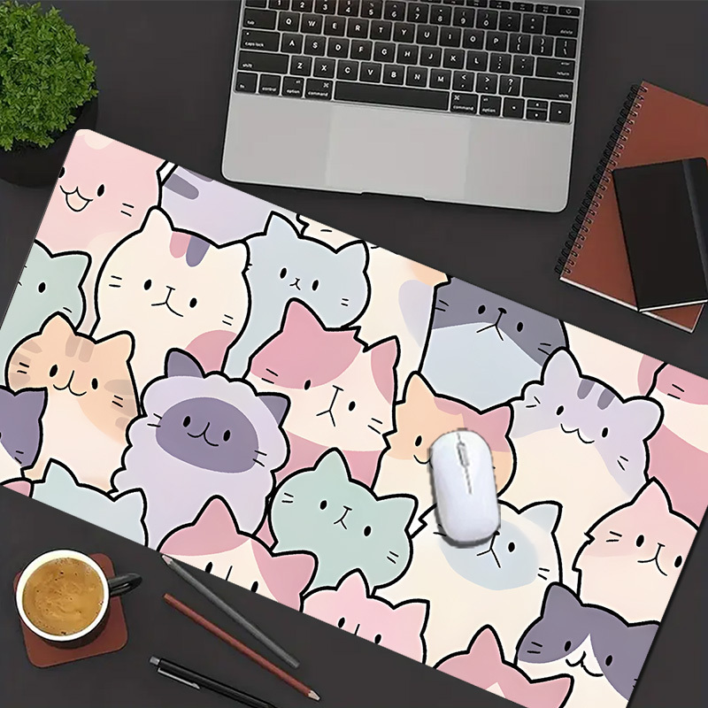 TEMU Tapis de Souris Chat Cartoon - Violet Pastel, Esthétique, Tapis de Bureau Antidérapant en Caoutchouc, Tapis Étendu pour Clavier et Souris, Idéal