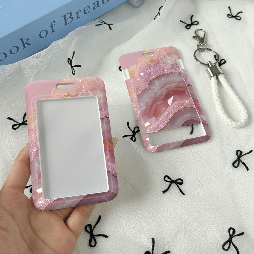 TEMU 2d Pink Crystal Id Card Holder With Lanyard Slide & Transparent Window - Document Suitable For Work, Office, Hospital, - Id With Lanyard Access