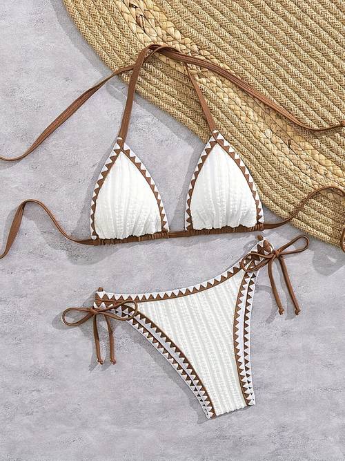 womens 2pcs swimsuit simple and elegant made of white textured fabric without underwire tied suitable for spring and summer beach and vacation wear