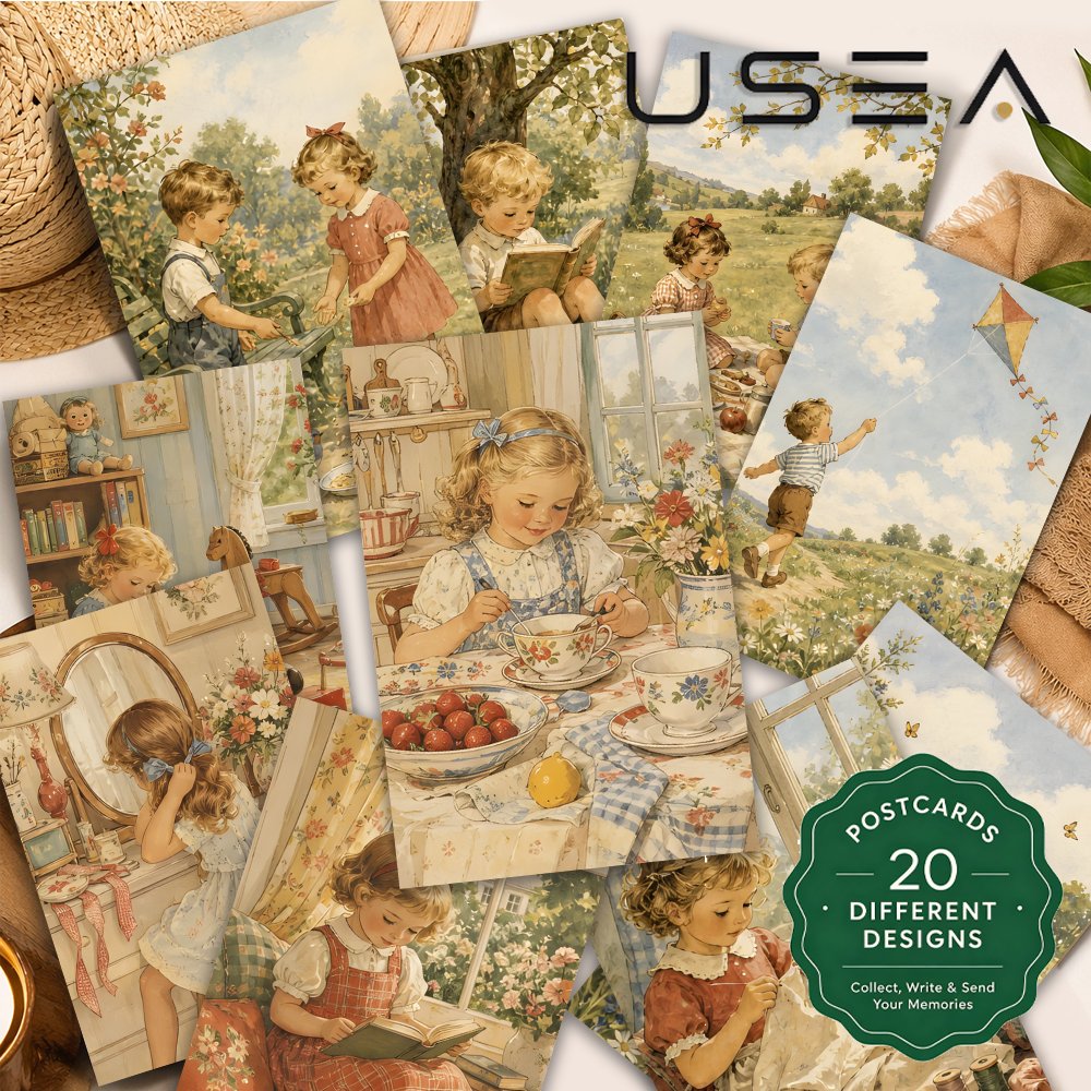 TEMU 20pcs English Retro Countryside Watercolor Postcard Set Nostalgic Vintage Cottagecore Aesthetic Art Postcards Assortment For Mailing Greeting
