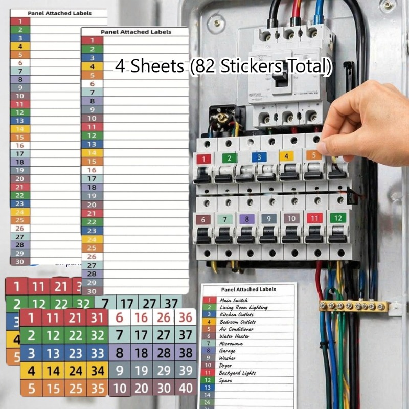 TEMU 4-sheet, 82-label Set, 2 Sheets Per Set, Circuit Breaker Label Kit, Includes Marking Panels 1, N, T, R, S - Handwritten Style Electrical Panel