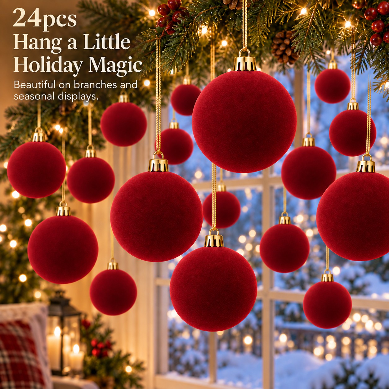 TEMU 24pcs Set Of Extra-large Burgundy Wine- Ornaments, 2.76-inch Burgundy Velvet Christmas Hanging Decorations With Golden Hanging Covers, Large