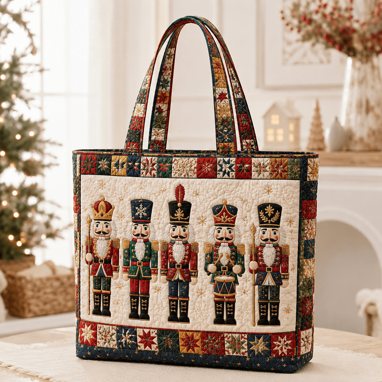TEMU Grand sac fourre-tout matelassé pour femme motif soldat , convient pour Noël, sac à main à fermeture éclair sur le thème du avec dragonne,