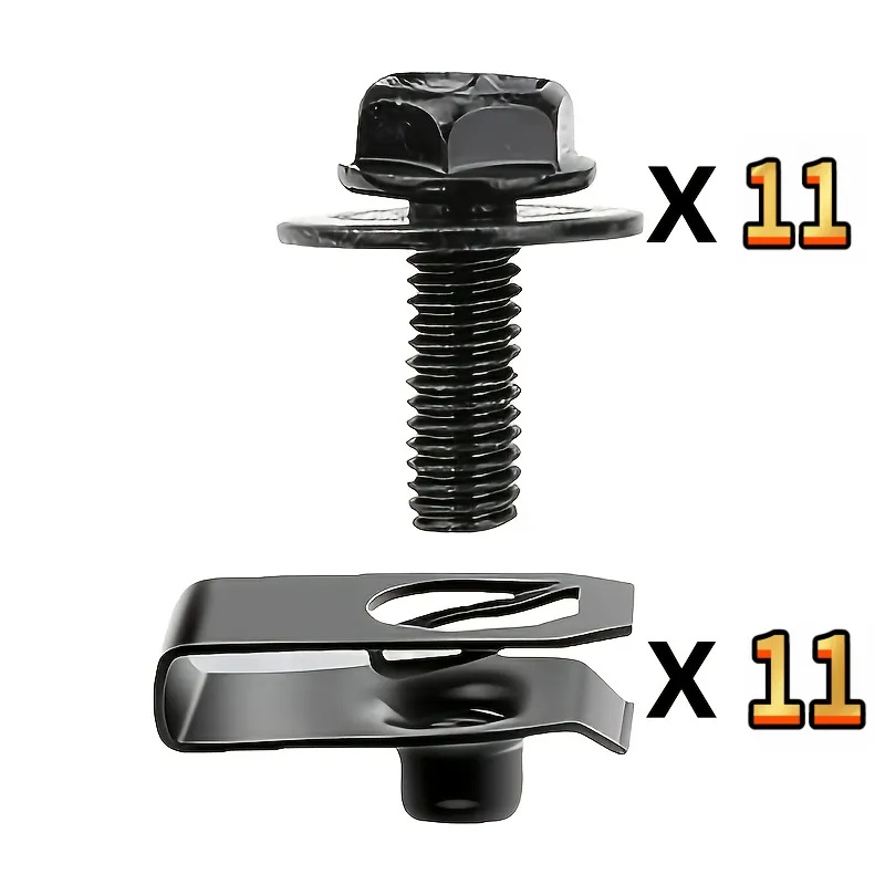 TEMU Kit de 22 pièces (11 vis + 11 clips en U) M6-1.0, ensemble de boulons de carrosserie et de serre-joints en U, attaches métalliques -rouille à