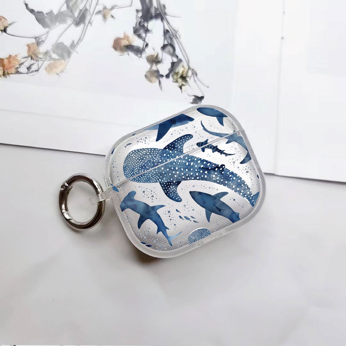 TEMU 6198 Whale Pod Pattern Bread-style Headphone Case With Round Buckle For Airpods 4/4 Pro, Earphone Case, , Airpods 4 Pro Case, Transparent