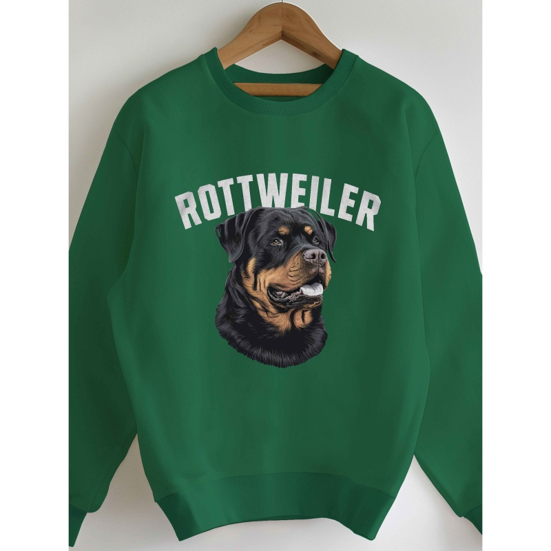 

1pc Women's Rottweiler Dog Sweatshirt - Casual Crew Neck Polyester Knit Fabric, Geometric Pattern, Fall/ Top