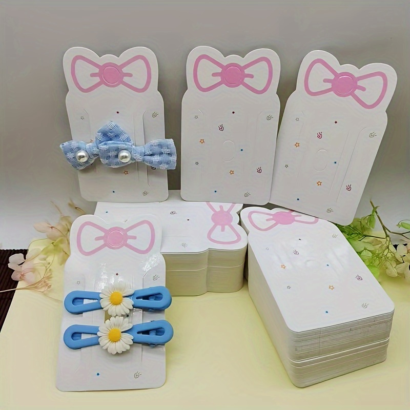 TEMU 20/40pcs Of Chic White Bow Hair Accessory Display Cards, Diy Craft Paper Holders, With Pink Bows And Yellow Flowers, Suitable For Jewelry