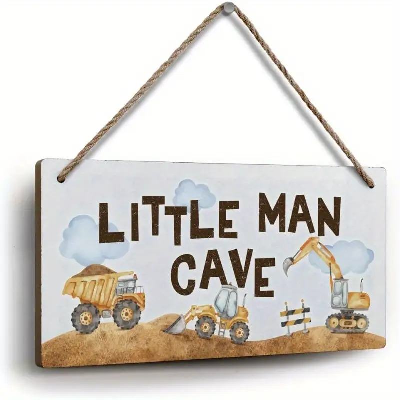 TEMU 2d Flat Design, Suitable For Wall Decor Signs Cave - A Plaque For A Room Nursery Playroom Featuring Art Patterns Of Bulldozers And Excavators,
