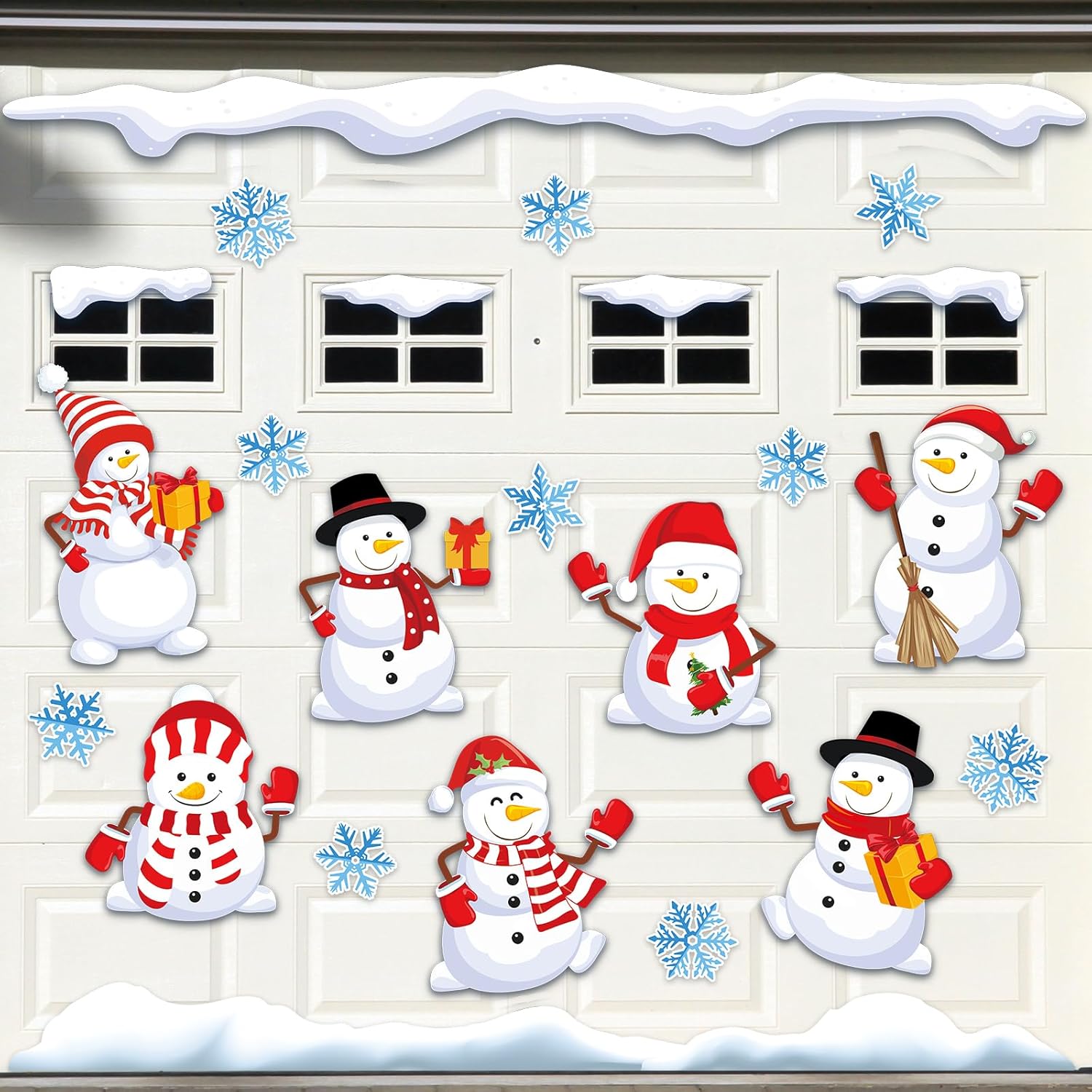 27pcs Christmas Garage Decoration Magnet Stickers Snowman Snowflake Refrigerator Decals For Winter Xmas Party Home Garage Door Car Decor