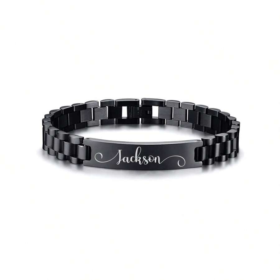 TEMU 1 bracelet personnalisé pour homme, chaîne de montre en acier inoxydable 304 pour homme, stable et atmosphérique, style cool et facile, gravé