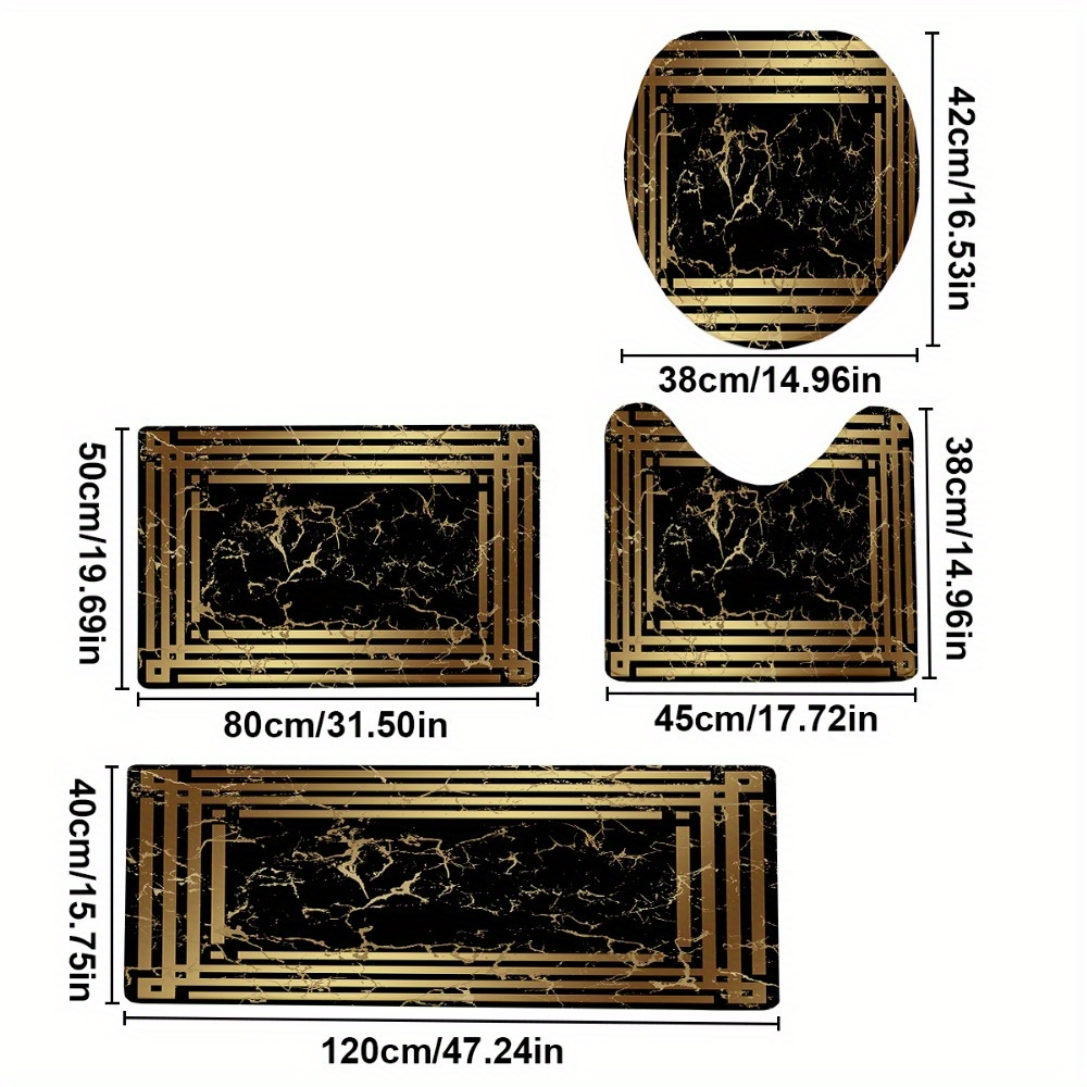 TEMU Ensemble de 4 pièces de décoration de Noël avec et doré, imprimé marbre, tapis de protection pour salle de bain, tapis de bain antidérapant,