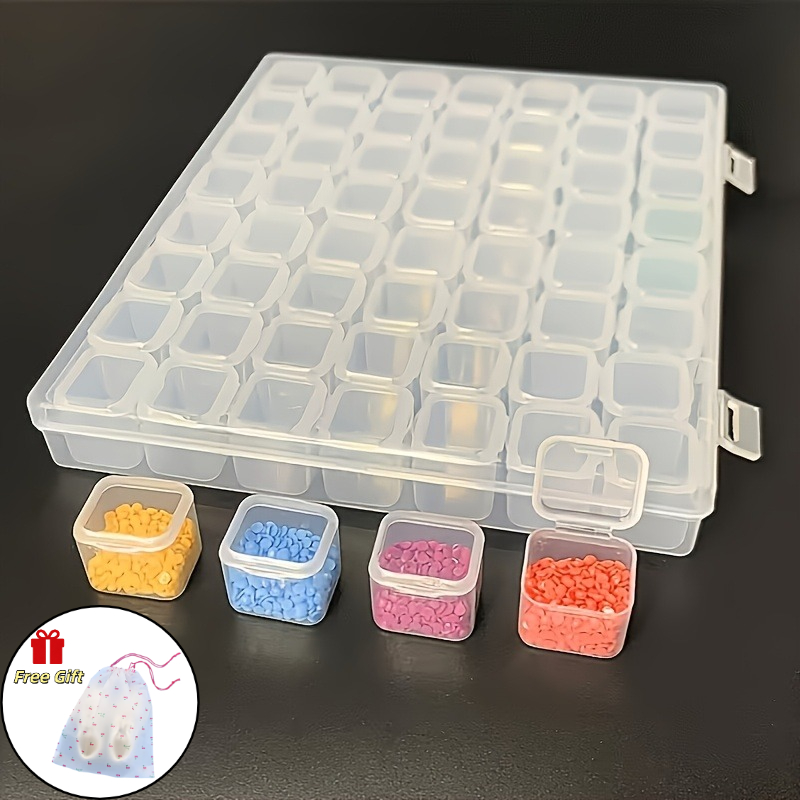 TEMU Boîte de rangement transparente pour bijoux à 56 compartiments, inclut une pochette à cordon de serrage , boîte de rangement individuelle à