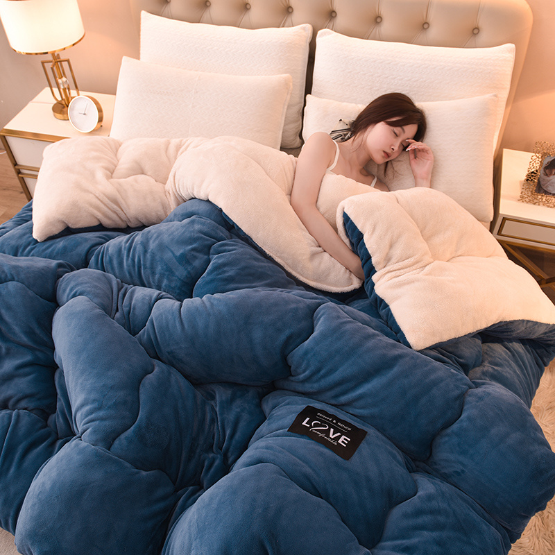TEMU 1pc Luxury Thickened Winter Quilt - Soft Light -friendly Bedding With Double-sided Fleece Design, Ultra Cozy & Quilt, Machine Washableideal For