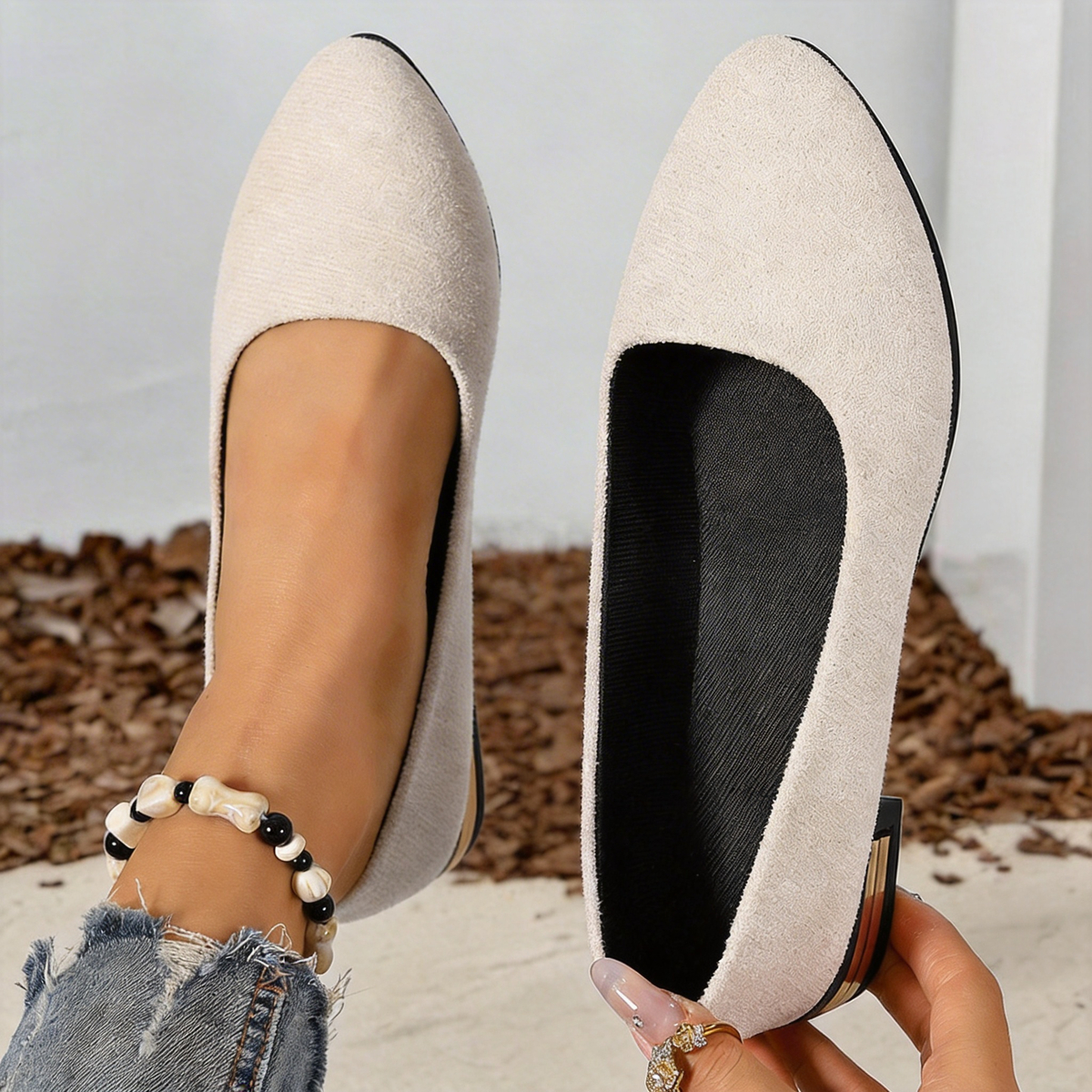 TEMU Sneakers, Women's Walking Shoes, Camp Shoes, Office-appropriate Flat-soled Pointed-toe Low-cut Flats. /autumn Style, With Suit Pants Or Skirt