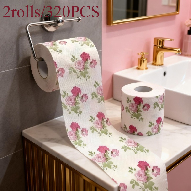 TEMU 2 Rolls/320pcs Rose Printing Toilet Roll Creative Flower Pattern Toilet Roll Household Toilet Roll Roll Toilet Roll Multi Scene Universal Toilet