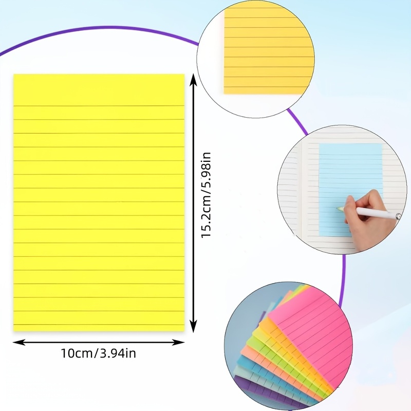 TEMU Bloc-notes autocollant détachable multicolore de 97 pages, 4 couleurs de notes autocollantes colorées, bloc-notes créatif, carnet, convient , et