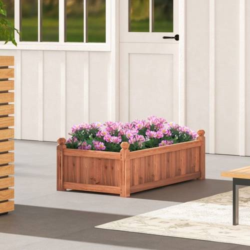 46x24x16 inch metal rectangular planter box with drainage holes ornate corners durable outdoor garden planter for backyard lawn flowers herbs vegetables easy planter boxes for outside decorative garden accessory elegant wooden natural